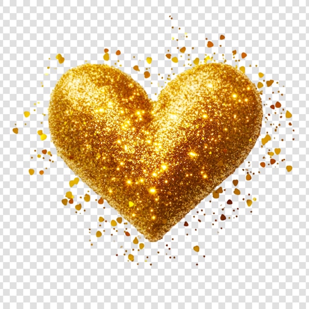 Diseño de corazón de oro brillante para el día de San Valentín o ocasiones especiales en un fondo transparente