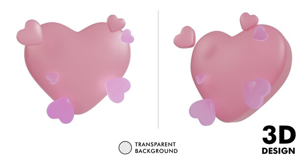 Diseño de corazones rosados renderizados en 3D