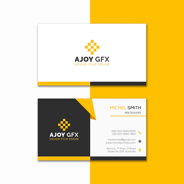 Diseño creativo amarillo de la tarjeta de visita