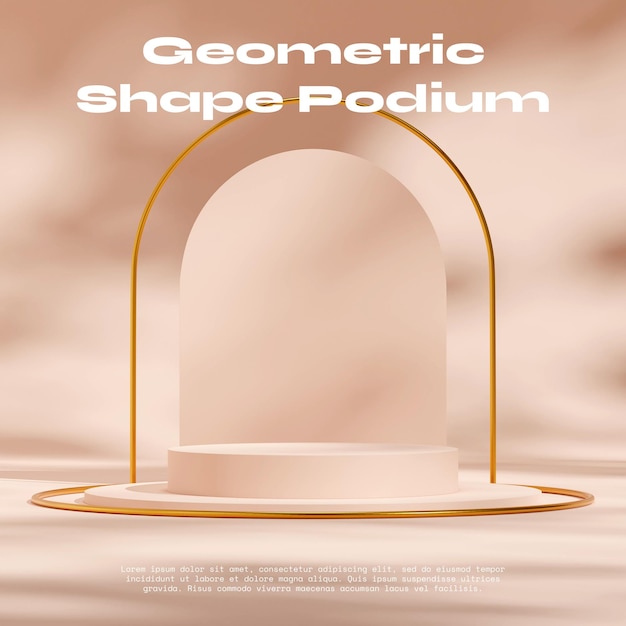 diseño cuadrado anillo de oro y fondo de arco representación 3D espacio de maqueta podio de cilindro de color rosa