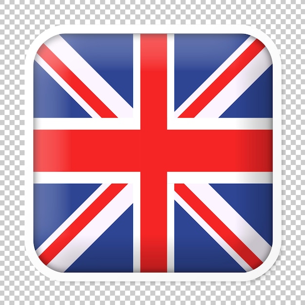 Diseño cuadrado de la bandera del Reino Unido con marco blanco y bandera redonda cuadrada con efecto de sombra del Reino Unido