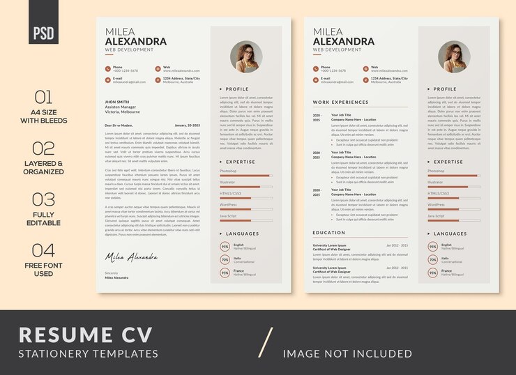 PSD diseño de currículum vitae limpio y minimalista