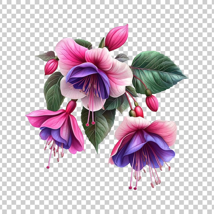 PSD diseño detallado de la flor de fucsia botánica en un fondo transparente
