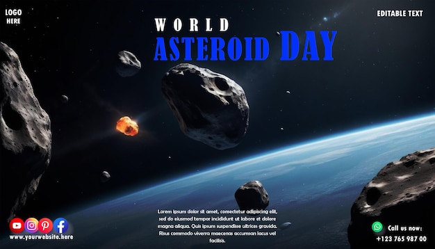 Diseño del día mundial del asteroide para carteles y pancartas de redes sociales