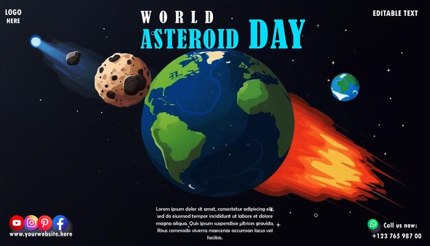 Diseño del día mundial del asteroide para carteles y pancartas de redes sociales