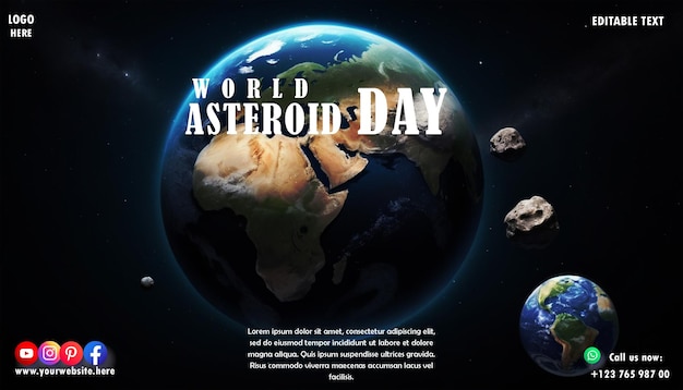 Diseño del día mundial del asteroide para carteles y pancartas de redes sociales