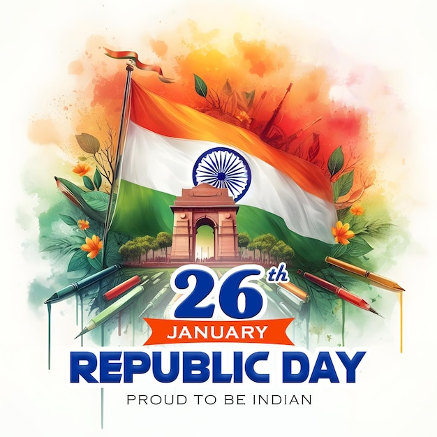 Diseño del día de la República de la India con plantilla de publicación de redes sociales del día de la República de la India del 26 de enero