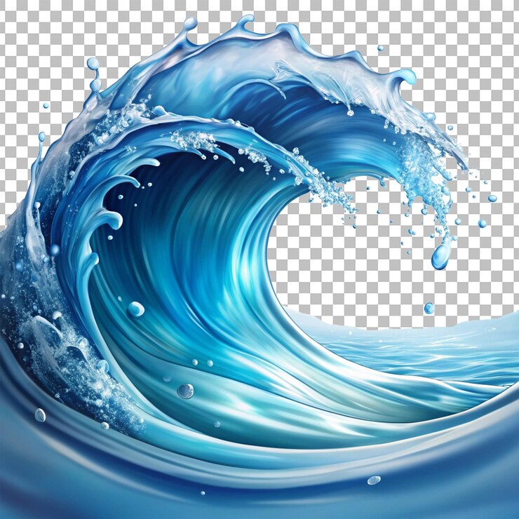 PSD diseño digital de ondas azules en un fondo transparente