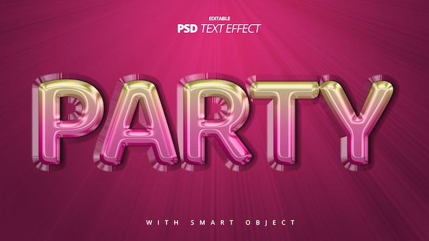 PSD diseño editable de efecto de texto 3d de fiesta