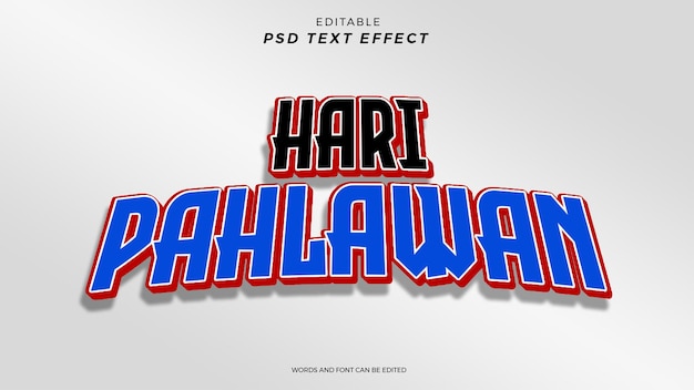 PSD diseño editable de efecto de texto hari pahlawan