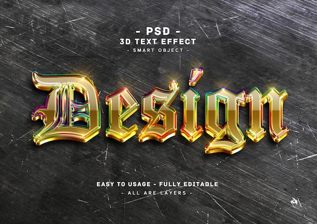 Diseño efecto de estilo de texto dorado de vidrio 3d