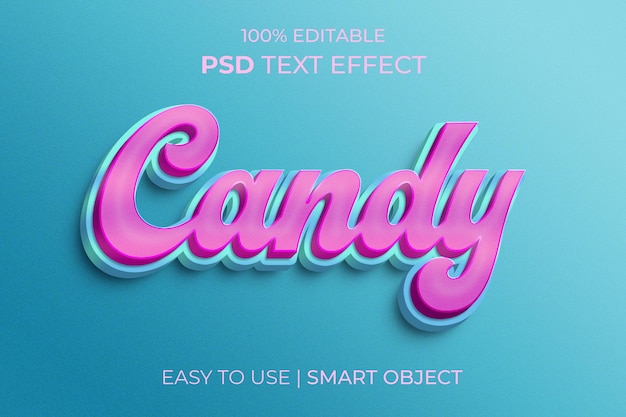 PSD diseño de efecto de texto 3d editable de caramelo