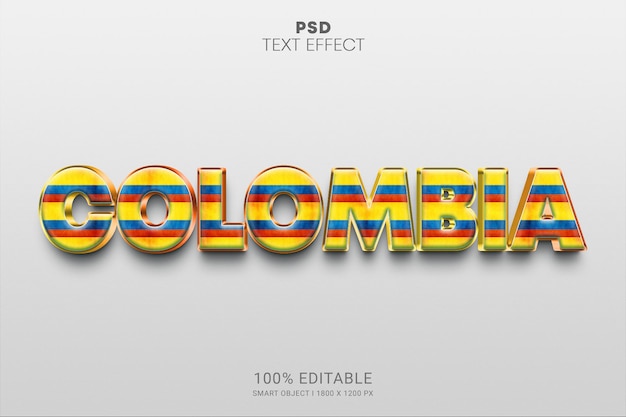 Diseño de efecto de texto 3D editable PSD de Colombia
