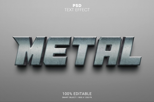 Diseño de efecto de texto editable de objeto inteligente psd de metal