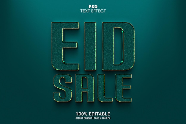 Diseño de efecto de texto editable psd de venta de eid