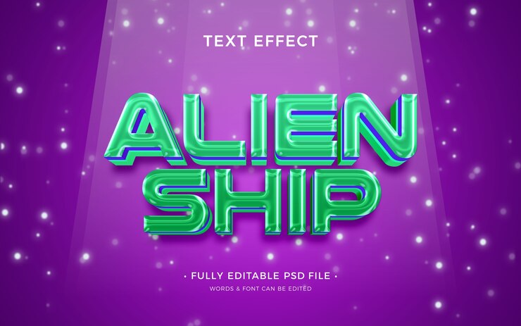 PSD diseño de efecto de texto de nave alienígena