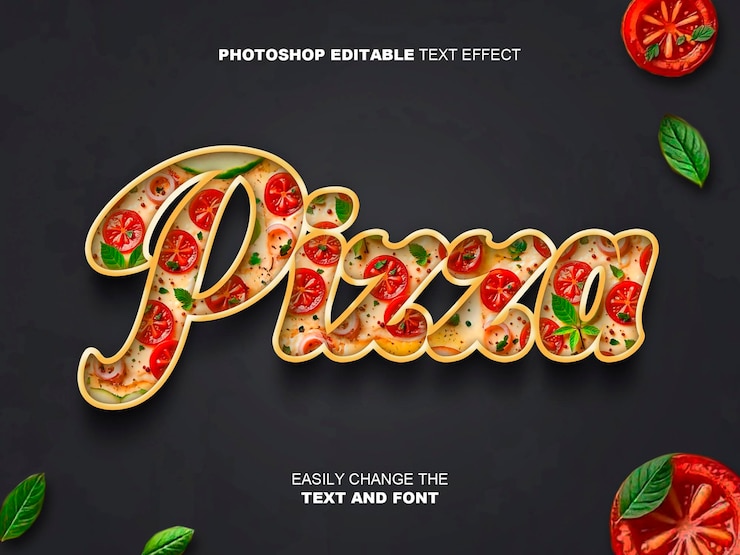 PSD diseño de efecto de texto de pizza