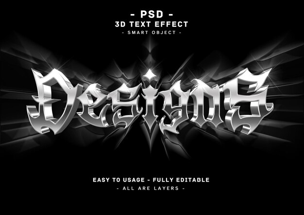 PSD diseño efecto de texto plateado 3d