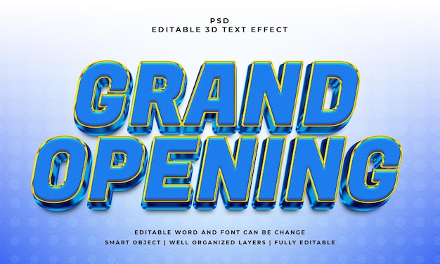 Diseño de efecto de texto psd editable 3d de gran apertura con fondo