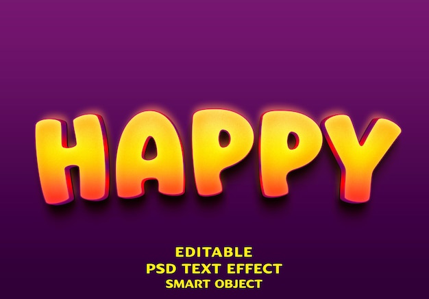 PSD diseño de efectos de texto 3d feliz