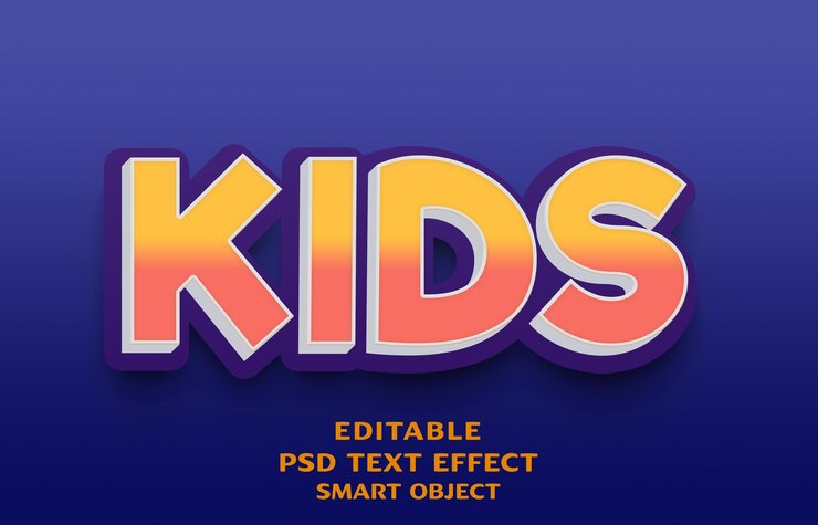 PSD diseño de efectos de texto 3d para niños
