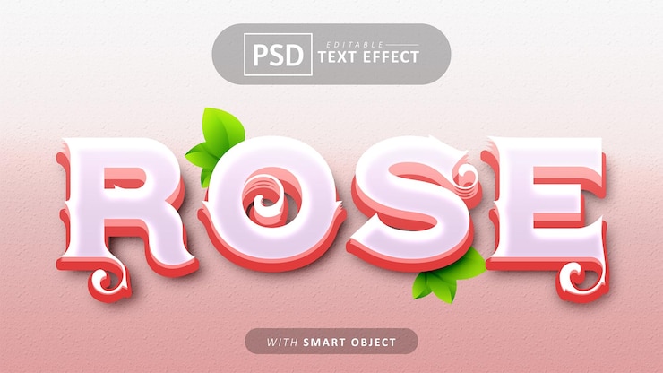 PSD diseño de efectos de texto editable de rose