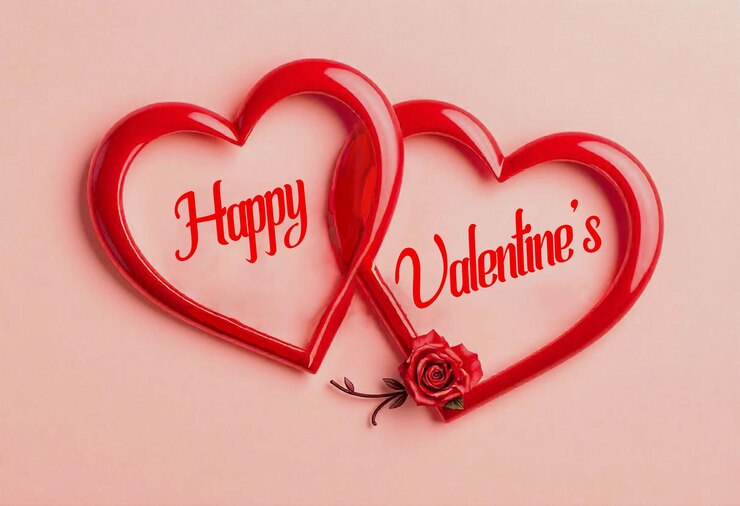 PSD diseño elegante para el día de san valentín con corazones rojos entrelazados y acento rosado
