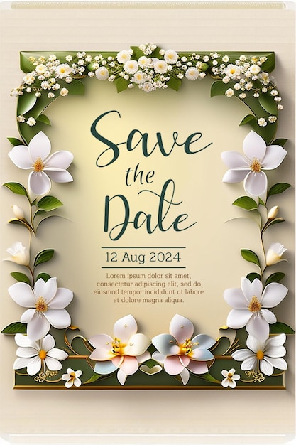 PSD diseño elegante de invitaciones de boda con marco dorado y decoración floral invitación floral sofisticada de boda