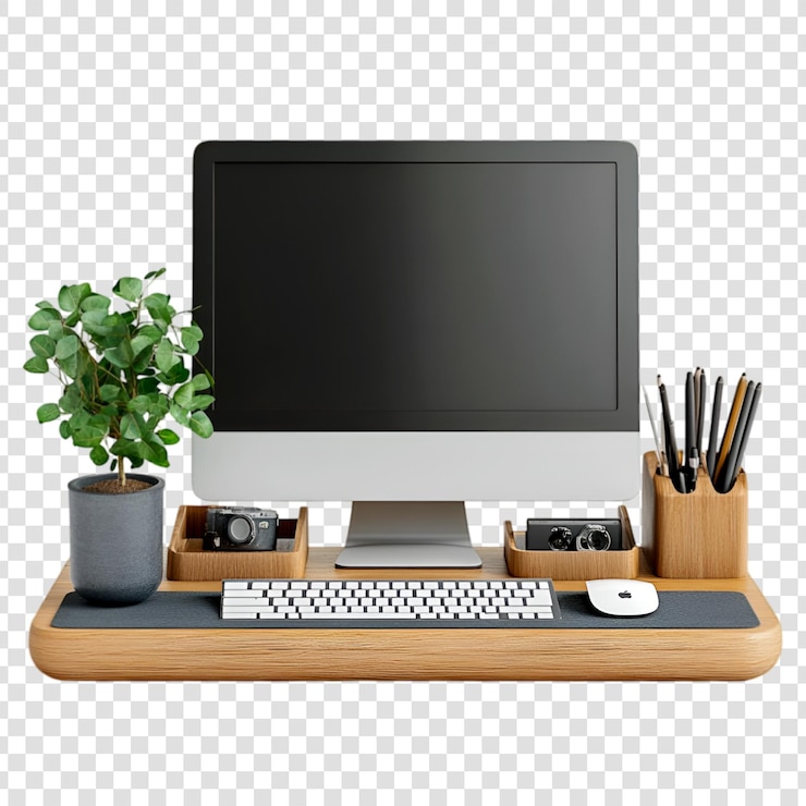 PSD diseño elegante y minimalista de escritorio de madera diseño moderno de espacio de trabajo oficina en el hogar inspiradora