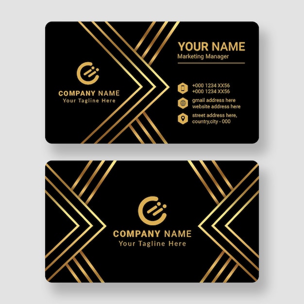 Diseño elegante de tarjetas de visita negras y doradas