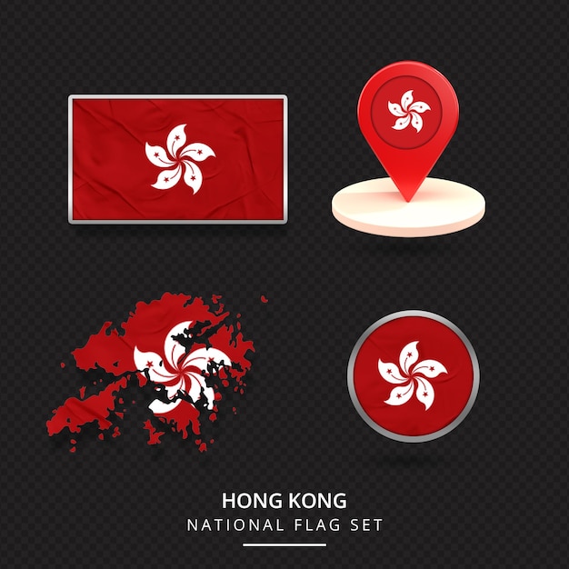 Diseño de elemento de insignia de ubicación de mapa de bandera nacional de Hong Kong