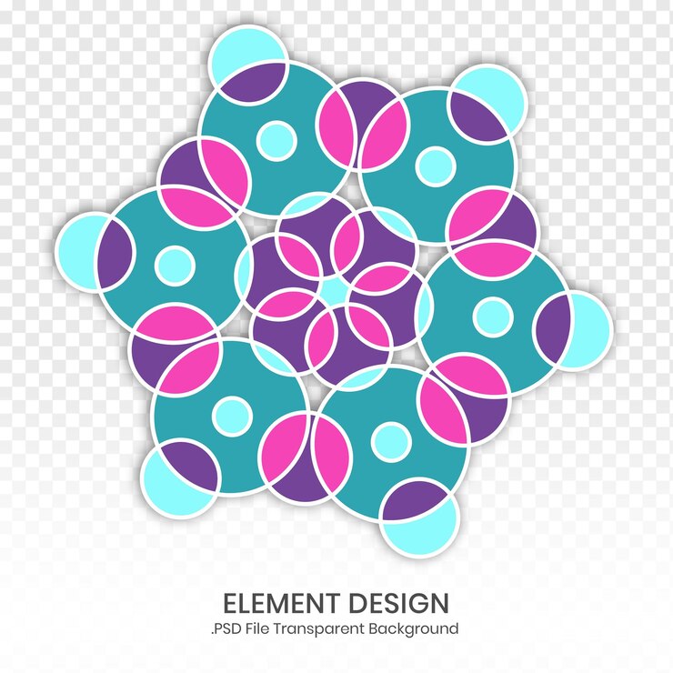 PSD diseño de elementos geométricos coloridos con fondo transparente forma de círculo de elementos de flores de mandala