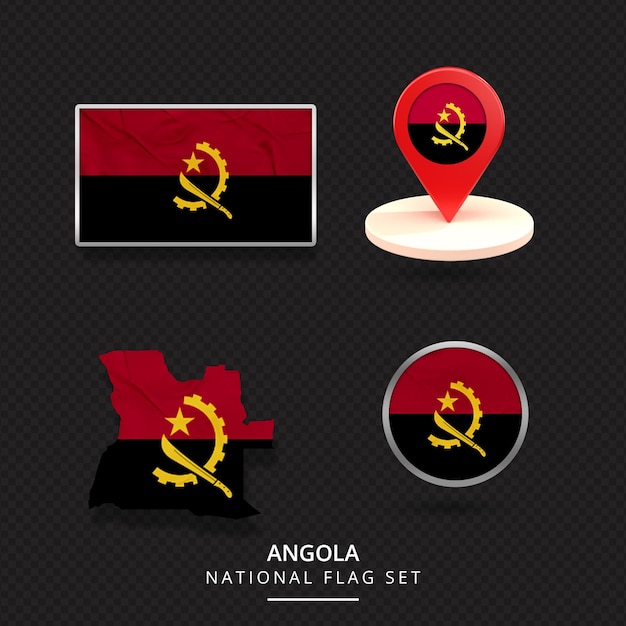 Diseño de elementos de ubicación del mapa de la bandera nacional de Angola