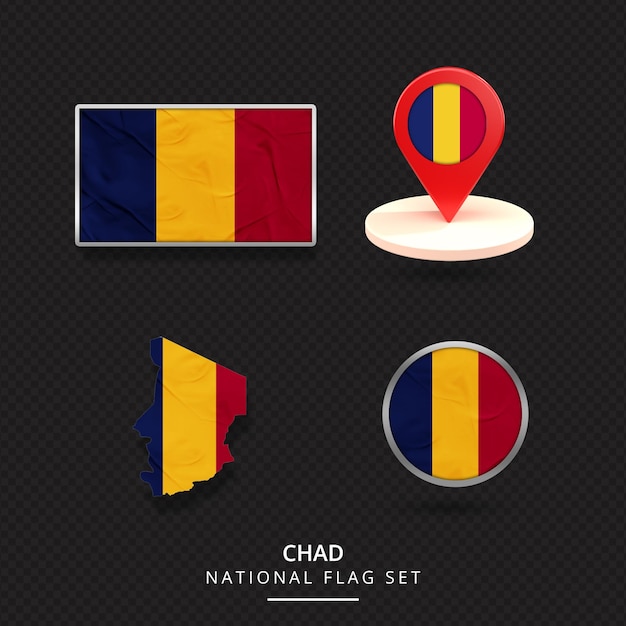 Diseño de elementos de ubicación del mapa de la bandera nacional de Chad