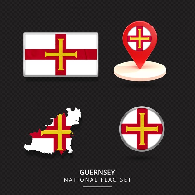 PSD diseño de elementos de ubicación del mapa de la bandera nacional de guernsey