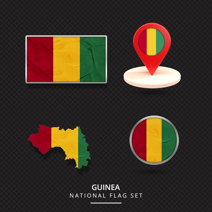 PSD diseño de elementos de ubicación del mapa de la bandera nacional de guinea