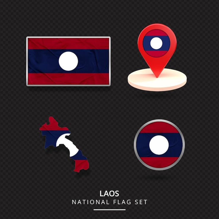 PSD diseño de elementos de ubicación del mapa de la bandera nacional de laos