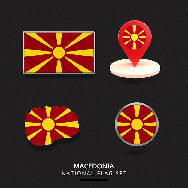 Diseño de elementos de ubicación del mapa de la bandera nacional de Macedonia