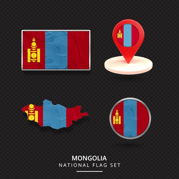 Diseño de elementos de ubicación del mapa de la bandera nacional de mongolia