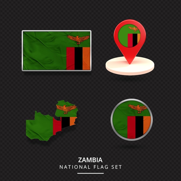 PSD diseño de elementos de ubicación del mapa de la bandera nacional de zambia
