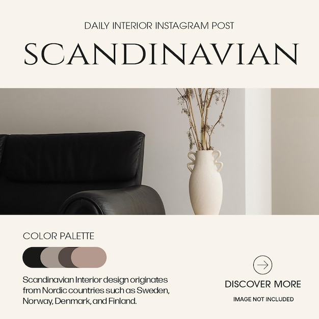 Diseño escandinavo de interiores de PSD para redes sociales y plantilla de publicaciones de Instagram
