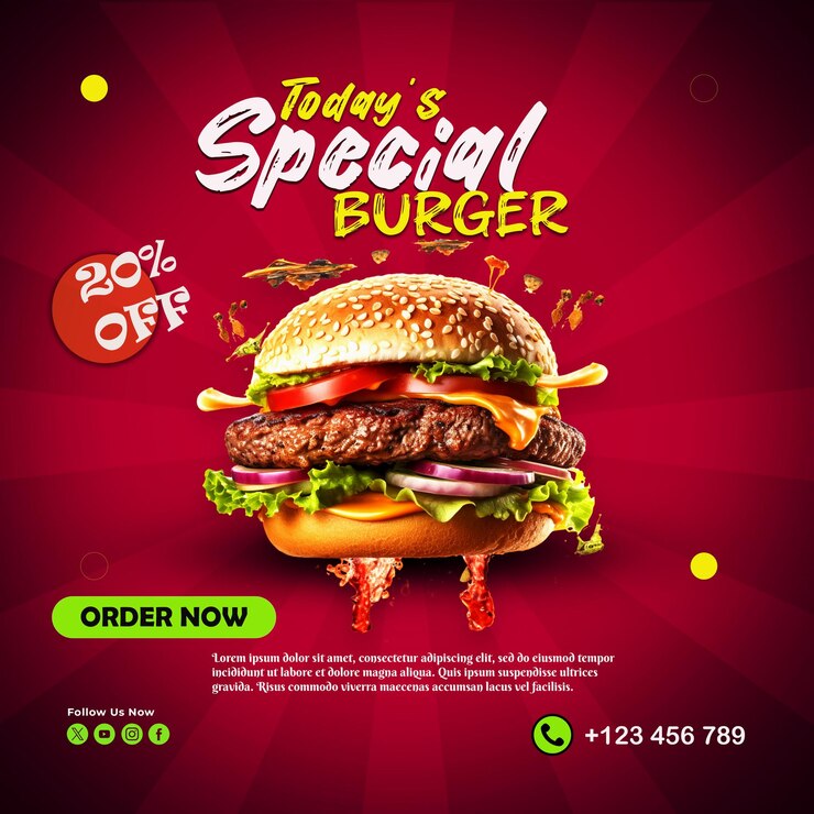 Un diseño especial de cartel de hamburguesas profesional y visualmente atractivo