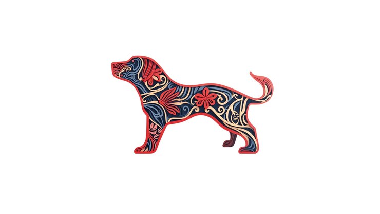 PSD diseño de estampado floral de silueta de perro adornado