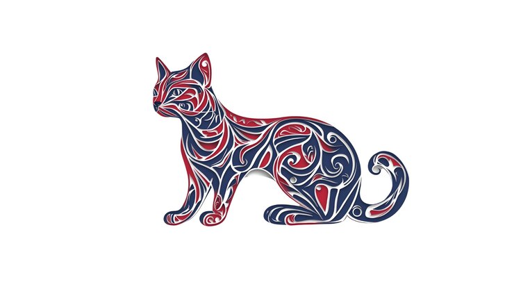 PSD diseño estilizado de gato adornado en rojo y azul