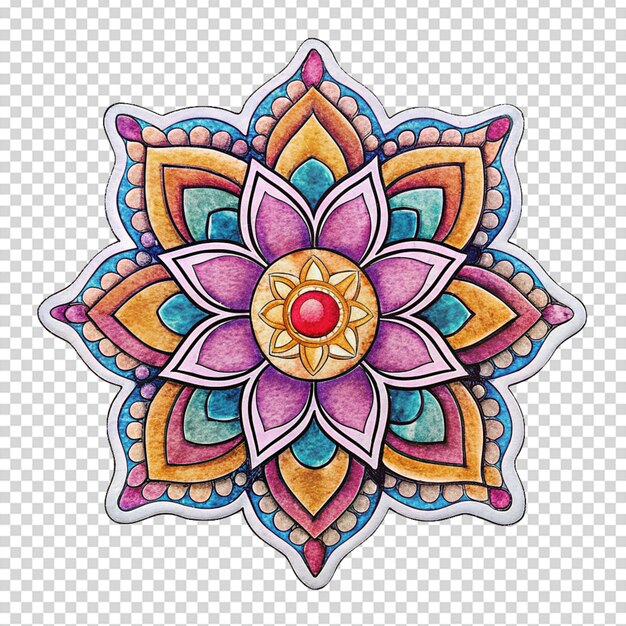 PSD diseño de etiquetas dibujado a mano con rangoli y mandala en un fondo transparente