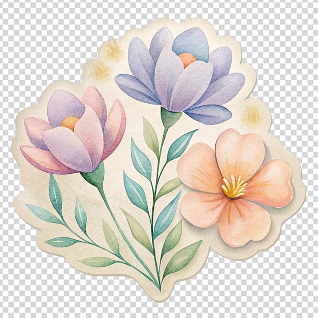 Diseño de etiquetas de flores mínimas dibujadas a mano fondo transparente aislado