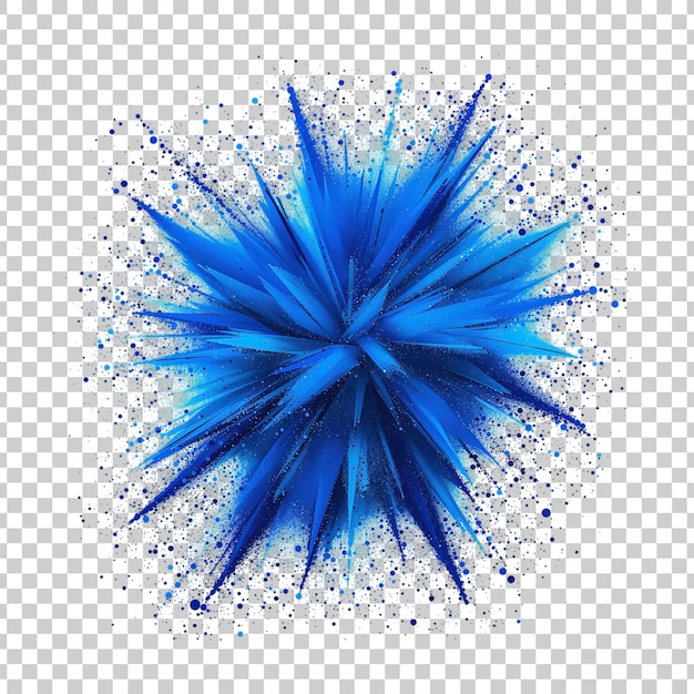 Diseño de explosión de polvo de holi azul intenso en un fondo transparente
