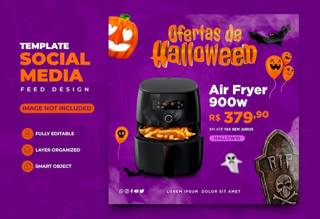 PSD diseño de feed de ofertas de halloween para redes sociales