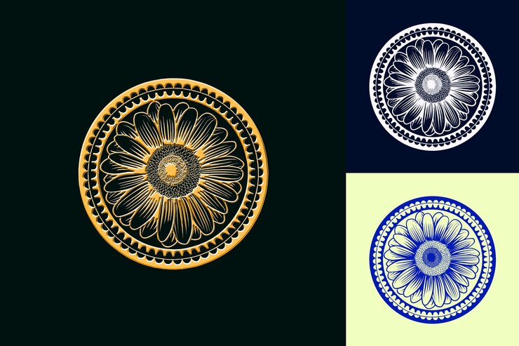 PSD el diseño de la flor es de color amarillo y azul