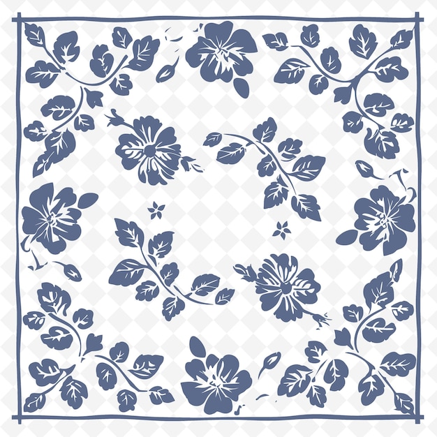 PSD un diseño floral azul y blanco con flores y hojas